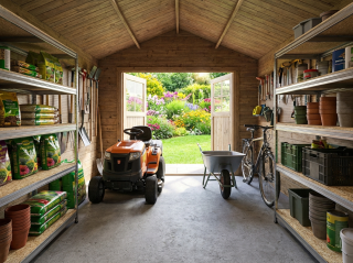 Regały w domku ogrodowym